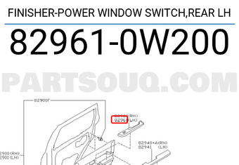 Nissan 829610W200 FINISHER-POWER WINDOW SWITCH,REAR LH