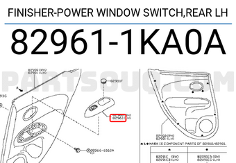 Nissan 829611KA0A FINISHER-POWER WINDOW SWITCH,REAR LH