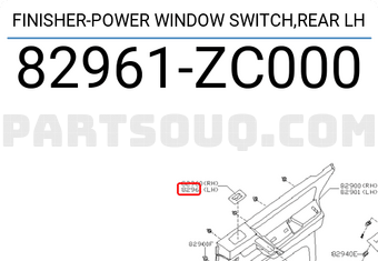 Nissan 82961ZC000 FINISHER-POWER WINDOW SWITCH,REAR LH