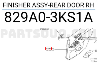 Nissan 829A03KS1A FINISHER ASSY-REAR DOOR RH