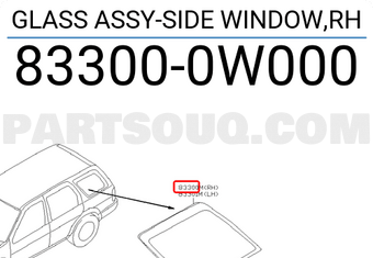 Nissan 833000W000 GLASS ASSY-SIDE WINDOW,RH