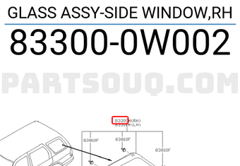 Nissan 833000W002 GLASS ASSY-SIDE WINDOW,RH