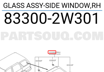 Nissan 833002W301 GLASS ASSY-SIDE WINDOW,RH