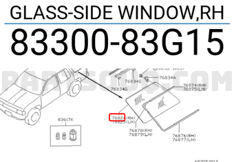 Nissan 8330083G15 GLASS-SIDE WINDOW,RH
