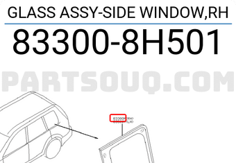 Nissan 833008H501 GLASS ASSY-SIDE WINDOW,RH