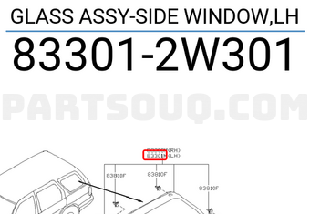 Nissan 833012W301 GLASS ASSY-SIDE WINDOW,LH
