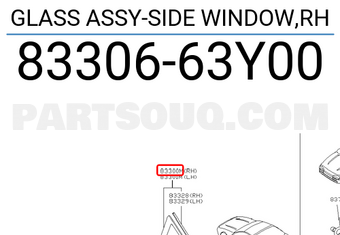 Nissan 8330663Y00 GLASS ASSY-SIDE WINDOW,RH