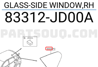 Nissan 83312JD00A GLASS-SIDE WINDOW,RH