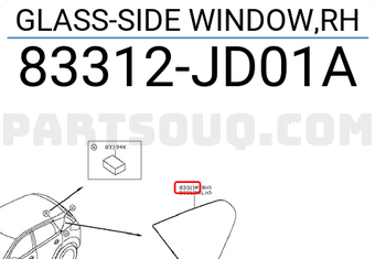 Nissan 83312JD01A GLASS-SIDE WINDOW,RH