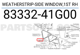 Nissan 8333241G00 WEATHERSTRIP-SIDE WINDOW,1ST RH
