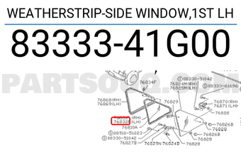 Nissan 8333341G00 WEATHERSTRIP-SIDE WINDOW,1ST LH
