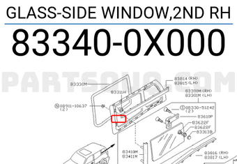 Nissan 833400X000 GLASS-SIDE WINDOW,2ND RH