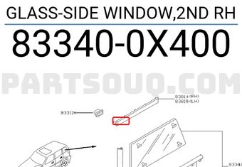 Nissan 833400X400 GLASS-SIDE WINDOW,2ND RH