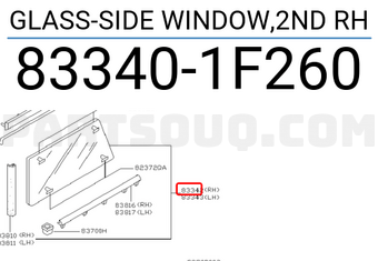 Nissan 833401F260 GLASS-SIDE WINDOW,2ND RH