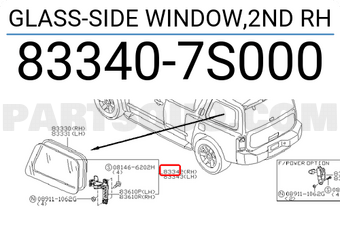 Nissan 833407S000 GLASS-SIDE WINDOW,2ND RH