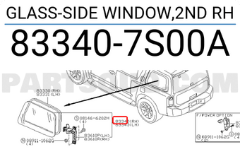Nissan 833407S00A GLASS-SIDE WINDOW,2ND RH