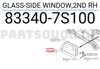 Nissan 833407S100 GLASS-SIDE WINDOW,2ND RH