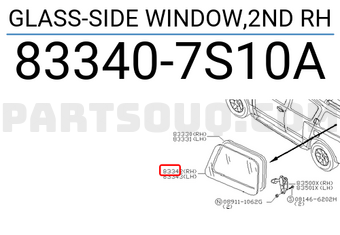 Nissan 833407S10A GLASS-SIDE WINDOW,2ND RH