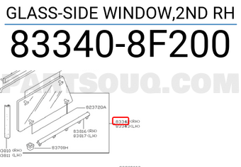 Nissan 833408F200 GLASS-SIDE WINDOW,2ND RH