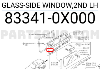 Nissan 833410X000 GLASS-SIDE WINDOW,2ND LH