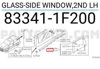 Nissan 833411F200 GLASS-SIDE WINDOW,2ND LH