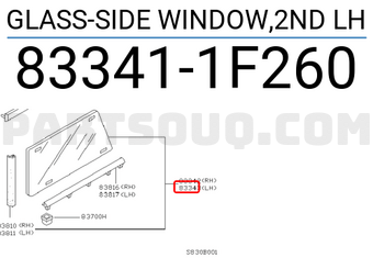 Nissan 833411F260 GLASS-SIDE WINDOW,2ND LH