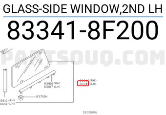 Nissan 833418F200 GLASS-SIDE WINDOW,2ND LH