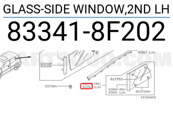 Nissan 833418F202 GLASS-SIDE WINDOW,2ND LH