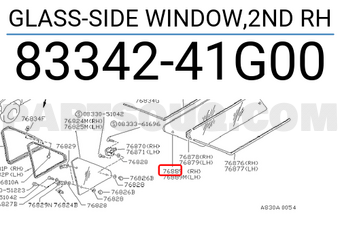 Nissan 8334241G00 GLASS-SIDE WINDOW,2ND RH