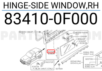 Nissan 834100F000 HINGE-SIDE WINDOW,RH