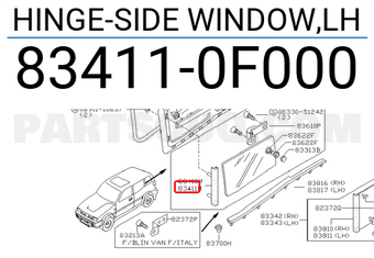 Nissan 834110F000 HINGE-SIDE WINDOW,LH