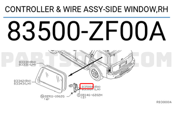Nissan 83500ZF00A CONTROLLER & WIRE ASSY-SIDE WINDOW,RH