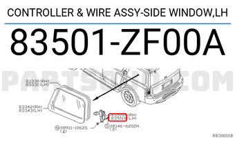 Nissan 83501ZF00A CONTROLLER & WIRE ASSY-SIDE WINDOW,LH