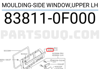 Nissan 838110F000 MOULDING-SIDE WINDOW,UPPER LH
