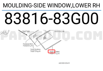 Nissan 8381683G00 MOULDING-SIDE WINDOW,LOWER RH