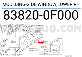 Nissan 838200F000 MOULDING-SIDE WINDOW,LOWER RH