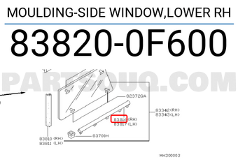 Nissan 838200F600 MOULDING-SIDE WINDOW,LOWER RH