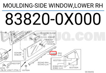 Nissan 838200X000 MOULDING-SIDE WINDOW,LOWER RH