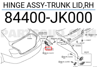 Nissan 84400JK000 HINGE ASSY-TRUNK LID,RH