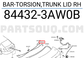 Nissan 844323AW0B BAR-TORSION,TRUNK LID RH