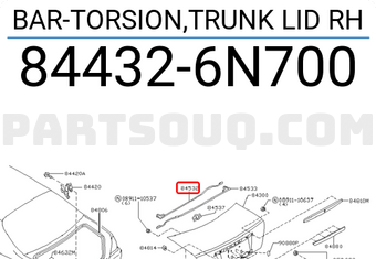 Nissan 844326N700 BAR-TORSION,TRUNK LID RH