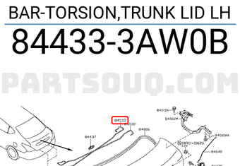 Nissan 844333AW0B BAR-TORSION,TRUNK LID LH
