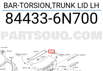 Nissan 844336N700 BAR-TORSION,TRUNK LID LH