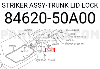 Nissan 8462050A00 STRIKER ASSY-TRUNK LID LOCK