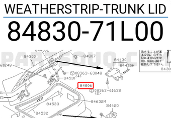 Nissan 8483071L00 WEATHERSTRIP-TRUNK LID