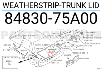 Nissan 8483075A00 WEATHERSTRIP-TRUNK LID