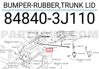 Nissan 848403J110 BUMPER-RUBBER,TRUNK LID