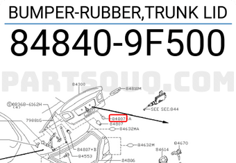 Nissan 848409F500 BUMPER-RUBBER,TRUNK LID