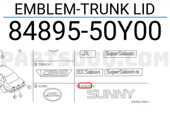 Nissan 8489550Y00 EMBLEM-TRUNK LID