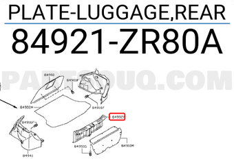 Nissan 84921ZR80A PLATE-LUGGAGE,REAR